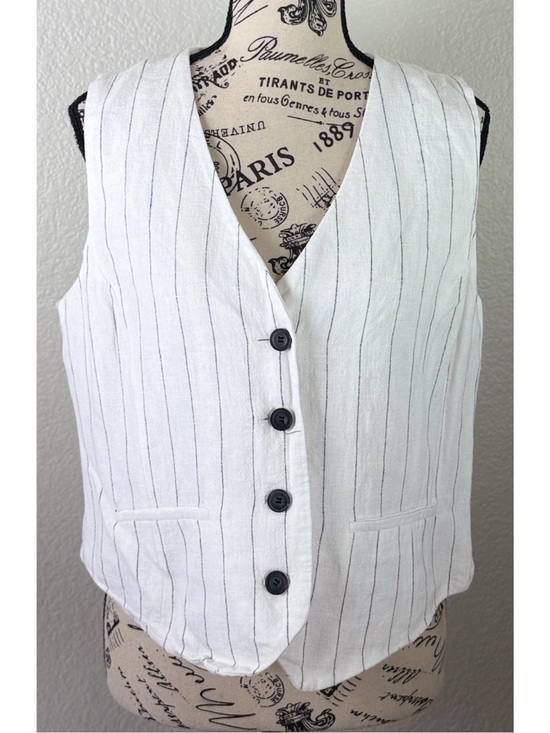 Rachel Zoe Jackets & Blazers - Rachel Zoe white Linen Blend Pinstripe Vest Tailored Professional Old Money